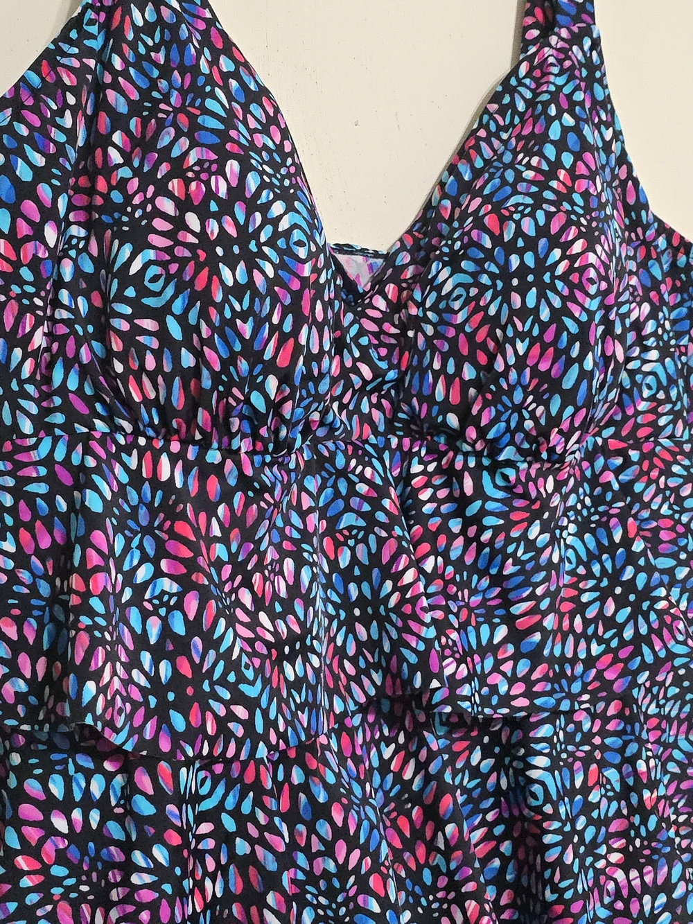 Black Multicolor Ruffled Tankini Top - Picture 2 of 8